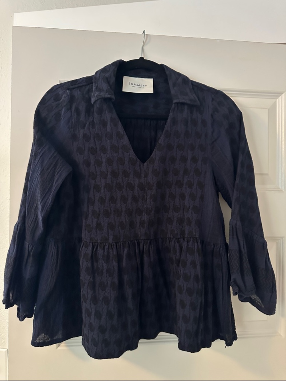 Navy Textured V-Neck Tunic Top